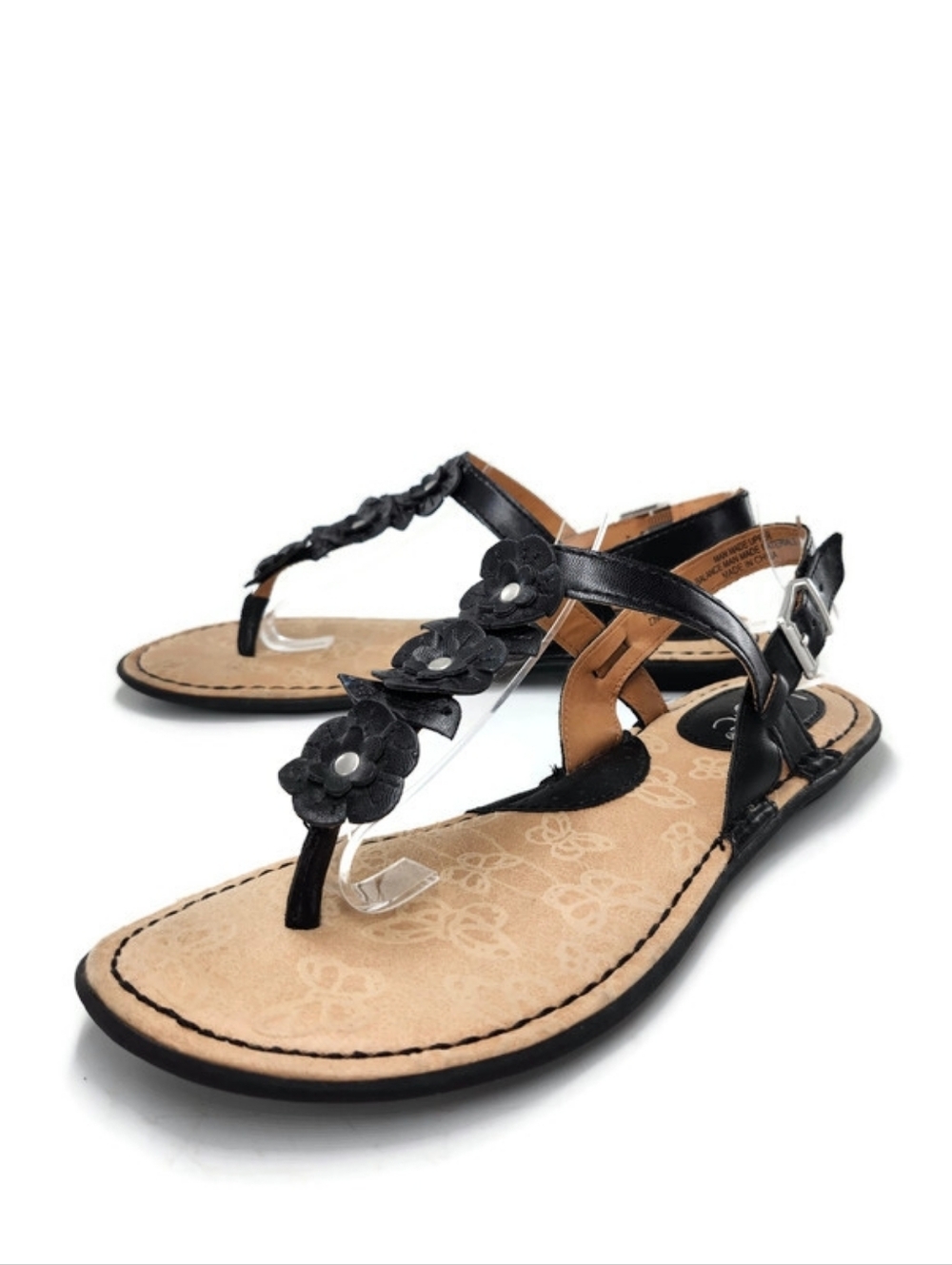 b.o.c. Born Almira Black Floral & Stud T-Strap Toe-Post Sling-Back Flat Sandals